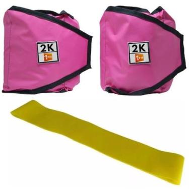 Imagem de Kit Caneleira/Tornozeleira Peso 2Kg Rosa + Mini Band Nível Médio Amare