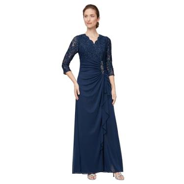 Imagem de Alex Evenings Vestido feminino longo de renda com cintura império, Renda azul marinho, 46