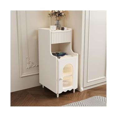 Imagem de Mesa De Cabeceira Estreita De Madeira Com Armário, Moderna Com Gavetas Para Sofá De Quarto, Dormitório, Espaços Pequenos(White,11x15x29")