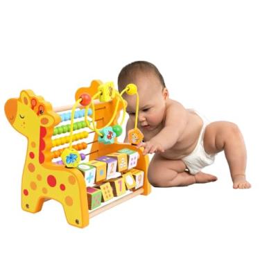 Imagem de Ábaco Montessori Infantil em Madeira, Formato Girafa, 22x18x22cm, Brinquedo Educativo com Contas Coloridas (GIRAFA)