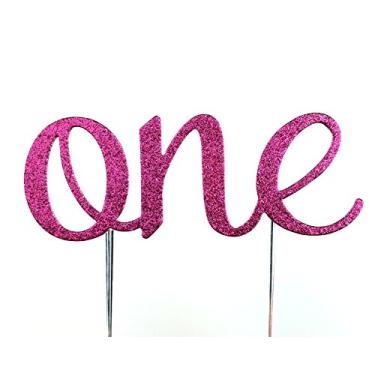 Imagem de (Hot Pink) - CMS Design Studio Handmade 1st First Birthday Cake Topper Decoration - One - Made in USA with Double Sided Glitter Stock (Hot Pink)