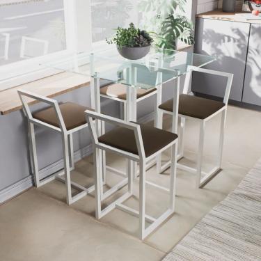 Imagem de Conjunto Mesa Vidro 4 Cadeiras Pequena Estofado Industrial White