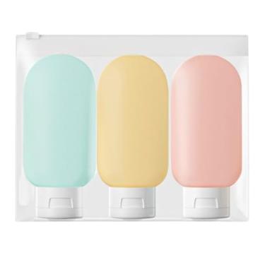 Imagem de Kit de Viagem com 3 Frascos 60ml Porta Shampoo Creme Sabonete Condicionador Antivazamento Para Viagens Avião