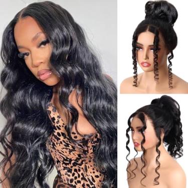 Imagem de RASHINEE Peruca Hair 360 Lace Front, Body Wave, Com Alça Invisível, Ajuste Confortável, Sem Cola, 100% Humana, Hd, Nós Pré-Descoloridos, Pré-Cortados E Pré-Depilados, Linha Capilar Natural (Preto Na