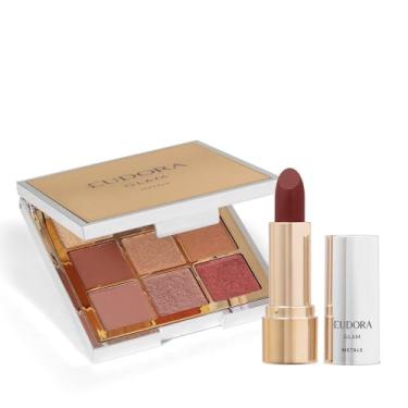 Imagem de Combo Eudora GLAM Metals: Paleta de Sombra 5,8g + Batom Nude Nobre 3,6g