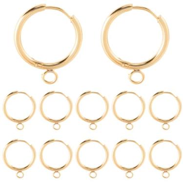 Imagem de SUNNYCLUE 1 caixa 12 peças de brincos de argola banhados a ouro 24 k de aço inoxidável brincos de argola de aço inoxidável liga de metal pequenos achados redondos alavancas traseiras ganchos de orelha