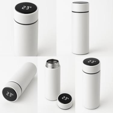 Imagem de Garrafa Térmica Inteligente 500ml com Display de Temperatura em LED – Aço Inox, Sensor Digital, Cor Branco– Para Café, Água e Bebidas