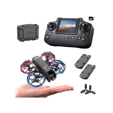 Imagem de elecci Mini drone K100 com controlador de tela com cartão SD, duas baterias, posicionamento de fluxo óptico, proteção total para pás de voo, adequado para iniciantes. (2 baterias - preta)