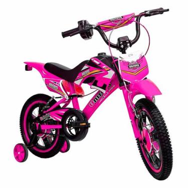 Imagem de Bike Moto Cross Infantil Com Carenagem Moto Rosa E Rodinhas Para Até 5