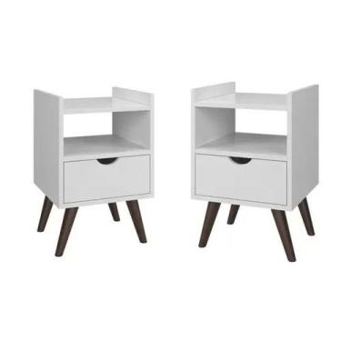 Imagem de Kit Com Duas Mesas De Cabeceira Quarto Retrô Com Nicho e 1 Gaveta Clas