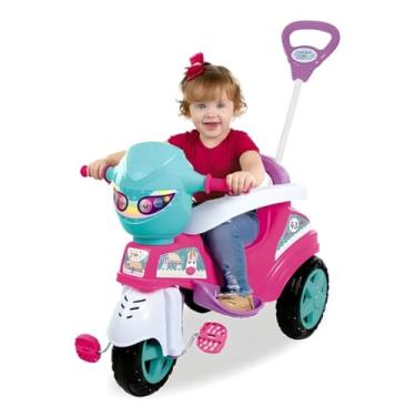 Imagem de Triciclo Infantil com Haste Para Passeio E Proteção Lateral Removivel, Rosa e Roxo, 2 em 1 Passeio e Pedal, Suporta até 30kg