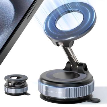 Imagem de Lymorexan Suporte de telefone com ventosa magnética a vácuo atualizado para Magsafe, 360° ajustável com trava giratória, dobrável 89 + LBS sucção mais forte, para o seu carro/academia/cozinha/espelho