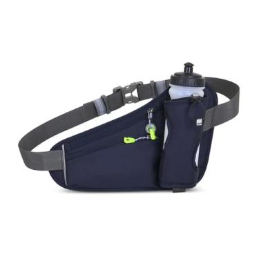 Imagem de Bolsa de cintura para esportes ao ar livre, cinto de hidratação com suporte para garrafa de água, bolsa de telefone para corrida à prova d'água, Azul marinho, One Size
