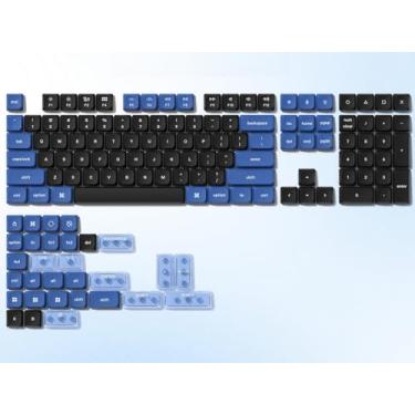 Imagem de dagaladoo Teclas de perfil baixo, teclas PBT Double Shot 60 75 100 por cento, material PC, tampa transparente, azul escuro/azul para a maioria dos interruptores MX teclado mecânico (apenas teclas)
