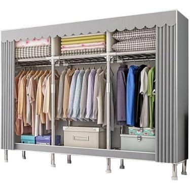 Imagem de Estrutura De Aço Montada De Grande Capacidade Multi-funcional Armazenamento Guarda-roupa De Lona Guarda-roupa Portátil Roupas Prateleiras De Guarda-roupa Roupas Quarto S, A, 168CM*46CM*173CM