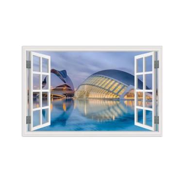 Imagem de Impressões Janela Falsas-Prédios Cidade-Paisagem Urbana Pinturas em Tela-Quadro para Decoração Sala de Estar 30x50cm Sem Moldura