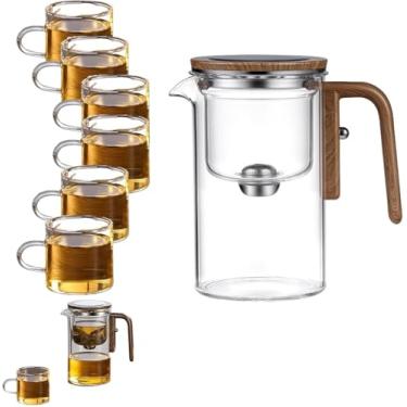 Imagem de Bule De Vidro Com Filtro, Bule De Vidro De Separação De água Com Cabo De Madeira, Bule De Chá Mágico Ehantipot, Bule De Vidro Com Infusor, Xícara De Bule De Fei, Transparent, 720ml+6*cup
