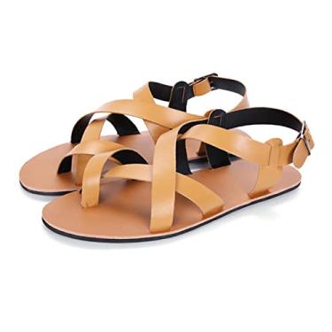 Imagem de Couro genuíno masculino joanete corretor sandálias planas chinelos, sapatos ortopédicos, tamanho ajustável hallux valgus, para alívio da dor hallux valgus joanetes sintomas(Light brown,37 EU)