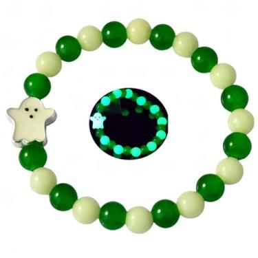 Imagem de LXSSLY Pulseiras femininas de pedra vulcânica natural de 8 mm, pulseira luminosa fantasma do dia de todos os santos, pulseira brilhante de pedra vulcânica, pulseira de proteção com contas elásticas