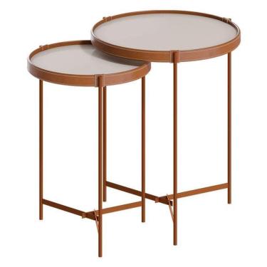 Imagem de Kit Mesa Lateral Aqua Com Vidro Off White Cobre - Imcal