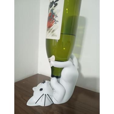 Imagem de Suporte para Garrafa de Vinho e Saquê, Modelo Gato 3D, Decorativo, Branco (Não Acompanha a Garrafa de bebida)