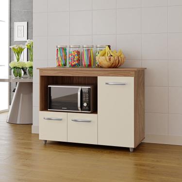 Imagem de Armário Balcão Multiuso para Cozinha Micro-ondas e Forno Liza 03 Portas Savana Off White Moblis