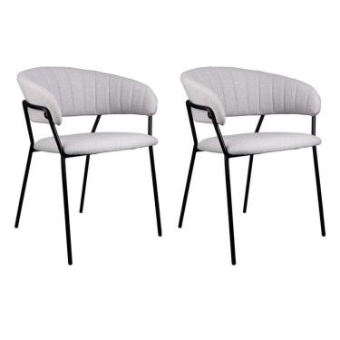 Imagem de Kit 02 Cadeiras para Sala de Jantar com Braços Estofado Base em Aço Mara Linho Cinza