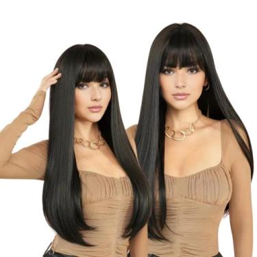 Imagem de Peruca Com Franja Wig Normal Lisa Orgânica Premium 70cm - bbless, Pret