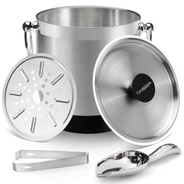 Imagem de COOKSTYLE Balde de gelo isolado de aço inoxidável de parede dupla com tampa e pinça de gelo [3 litros] Filtro incluído mantém o gelo frio e seco, bar doméstico, cerveja gelada, champanhe, garrafa de