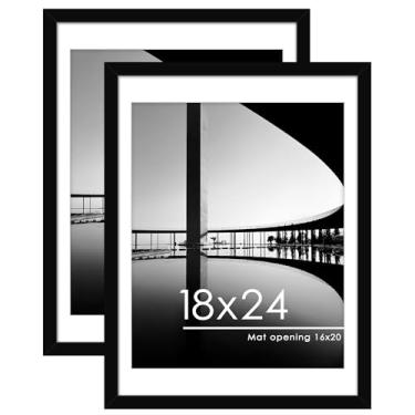 Imagem de PEALSN Conjunto de 2 porta-retratos 45,7 x 61,8 cm, para exibição de imagens 40,6 x 50,8 cm com tapete ou 45,7 cm x 61 cm sem tapete para montagem na parede, molduras de pôsteres, preto