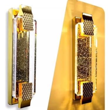 Imagem de Arandela de Cristal Dourada 40cm LED 3 Cores Luminária de Parede Moderna para Sala, Quarto e Corredor Design Elegante e Sofisticado Bivolt