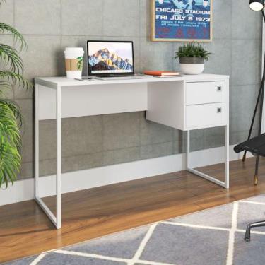 Imagem de Mesa Escrivaninha Industrial 120cm 2 Gavetas Nubia Branco Z54 - Mpozen