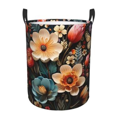 Imagem de Cesto de lavanderia com padrão floral, dobrável, impermeável, cesto de armazenamento de roupas com alças, pano Oxford, organizador de brinquedos, cesta para banheiro, lavanderia, quarto, médio
