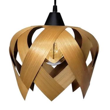 Imagem de Luminaria Pendente Madeira Sala Mesa Ilha Bancada Lúpulo P - Caroá, Bi