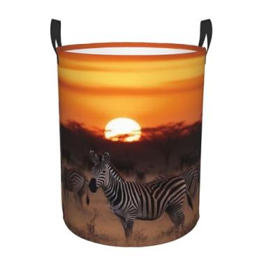 Imagem de Cesto de lavanderia africano Sunset Zebra dobrável à prova d'água cesto de armazenamento de roupas com alças pano oxford organizador de brinquedos cesta para banheiro, lavanderia, quarto, médio