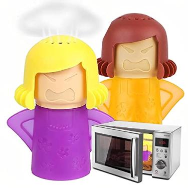 Imagem de Limpador de forno de microondas, pacote com 2, Angry Mama limpador a vapor de micro-ondas Desinfetar Angry Mom Desodorante absorvente de odor de forno de micro-ondas fácil de limpar com vinagre e água