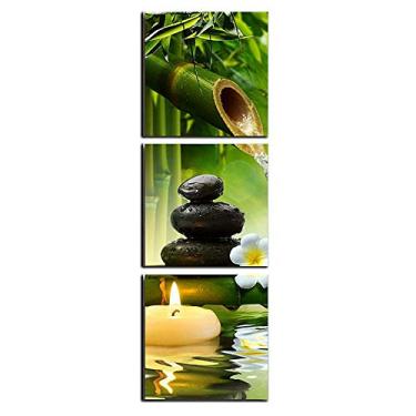 Imagem de TAOMI Impressão em tela de bambu Zen Stone SPA Contemporânea Bambú Meditação Yoga Sala de Arte de Parede Verde Natural para Sala de Estar Home Office Moldura de Decoração de Parede 40,6 x 40,6 cm