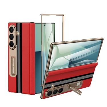 Imagem de Kalernd Capa para celular Samsung Galaxy Z Fold 7 [couro genuíno de luxo] [proteção de dobradiça de corpo inteiro] [protetor de tela embutido] [capa de telefone fina com suporte] para Galaxy ZFold 7