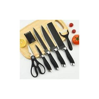 Imagem de Conjunto Profissional de Facas para Chef e Churrasco, 6 Peças, Aço Inoxidável, Preto, Super Afiadas, para Cozinha
