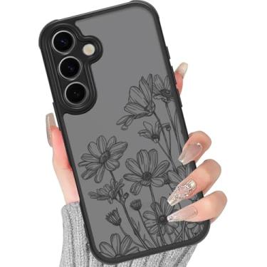 Imagem de Yomjew Lindas Linhas Pretas Flor Capa de Telefone para Samsung Galaxy S24 FE Feminino Capa Feminina 17.0 cm, Estampa Floral Crisântemo Estético Design Translúcido Fosco Capa Silicone Rígido PC