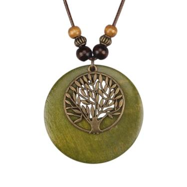 Imagem de joymiao Colares boêmios femininos longos de couro com pingente grande, joia hippie boho, colar com pingente, Couro sintético, Sem Pedra Preciosa