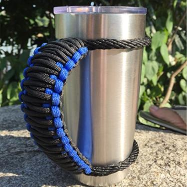 Imagem de Alça de corda de paraquedista feita à mão para Yeti/Rtic/Ozark Trail Rambler 730 ml e copo de 580 ml., Blue/Black, 20 OZ, 650