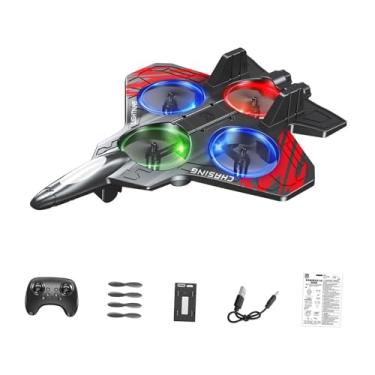 Imagem de menolana Avião de controle remoto de espuma, jato de caça com luz, à prova d'água, rolo de manobras, presentes para meninos, avião RC leve para crianças e, Bateria única Vermelha