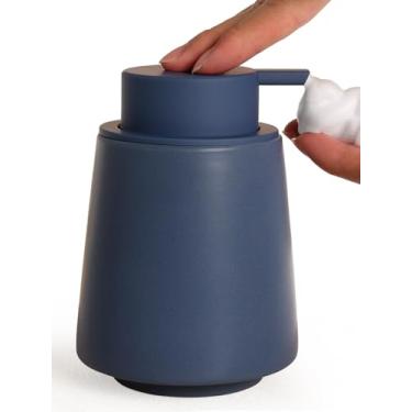 Imagem de INGOFIN Dispensador de sabão de espuma de cerâmica – Dispensador de sabão de mão de espuma de 400 ml para banheiro, garrafa de lavar louça recarregável moderna para cozinha com bomba grande, azul