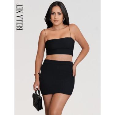 Imagem de Saia Curta Feminina Cintura Alta Justa Casual Tecido Grosso Anarruga M