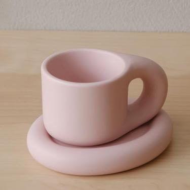 Imagem de WENSHUO Chubby Caneca de café engraçada, novidade fofa xícara e pires, creme fosco, 255 g (rosa fosco macio)