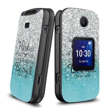 Imagem de RAUEDWDJS Capa para celular TCL Flip Plus 4058L/Alcatel Go Flip 4/TCL Flip Pro com protetor de tela, capa protetora resistente à prova de choque de camada dupla para TCL Flip Plus - Glitter Blue
