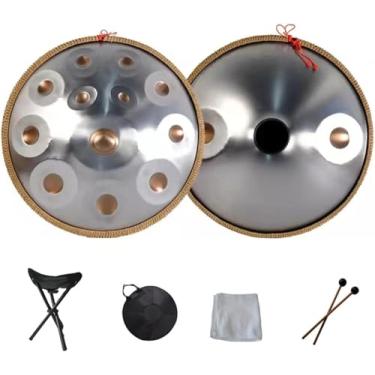 Imagem de Handpan Tambor Hand Pan 9 10 12 14 Notas Instrumento De Percussão Profissional Handpan De Aço Com Bolsa De Viagem Decoração De Corda E Marretas Para Meditação Yoga, Gold Eye, 14Notes