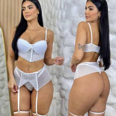Imagem de Conjunto Com Bojo Sensual Com Cinta Liga Tule e Renda Completo - Like4