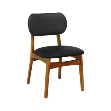 Imagem de Cadeira Armonia Madeira Maciça Encosto Anatômico - Amêndoa - Assento Estofado Corano Preto